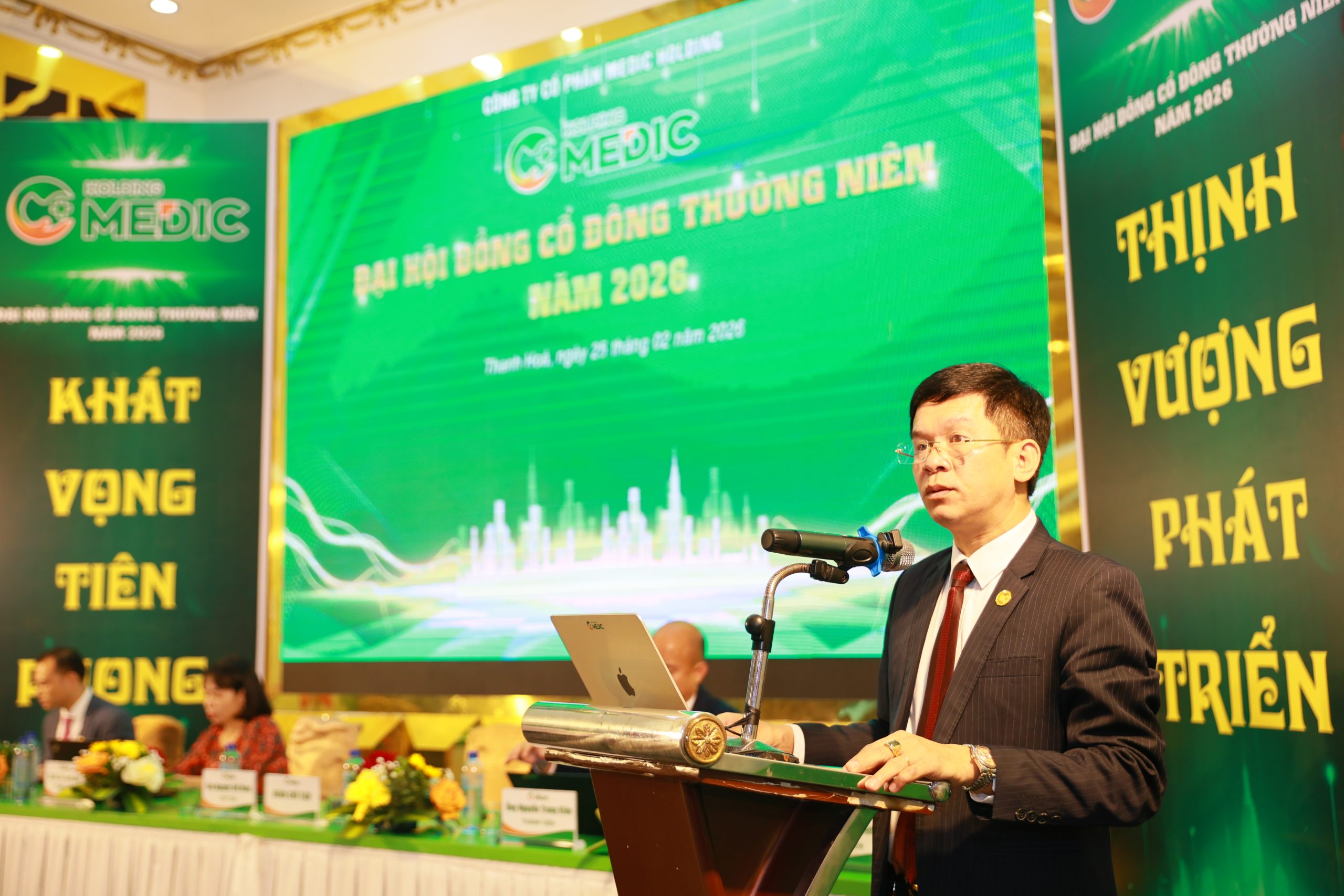 Ông Nguyễn Thế Hùng phát biểu tại sự kiện đại hội đồng cổ đông Công ty Cổ phần Tập đoàn Medipha